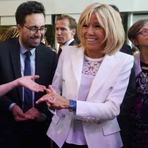 Muriel Pénicaud, ministre du Travail, Mounir Mahjoubi, secrétaire d'Etat, chargé du Numérique et la Première Dame Brigitte Macron (Trogneux) - La Première Dame française assiste au lancement de la fondation Femmes@Numérique pour rééquilibrer la répartition hommes-femmes dans les entreprises des nouvelles technologies à la cité des sciences et de l'industrie à Paris, France, le 27 juin 2018. La Première Dame est venue à la réception et a rencontré plusieurs associations dont elle a salué les "belles initiatives". © Giancarlo Gorassini/Bestimage