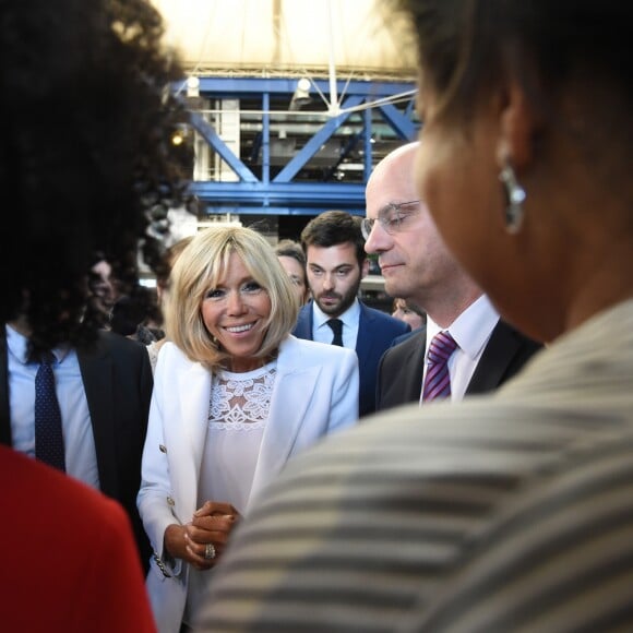 La Première Dame Brigitte Macron (Trogneux), son chef de cabinet Tristan Bromet et Jean-Michel Blanquer, ministre de l'Education Nationale - La Première Dame française assiste au lancement de la fondation Femmes@Numérique pour rééquilibrer la répartition hommes-femmes dans les entreprises des nouvelles technologies à la cité des sciences et de l'industrie à Paris, France, le 27 juin 2018. La Première Dame est venue à la réception et a rencontré plusieurs associations dont elle a salué les "belles initiatives". © Giancarlo Gorassini/Bestimage