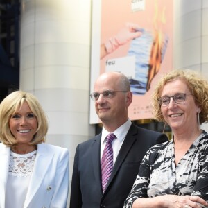 Mounir Mahjoubi, secrétaire d'Etat, chargé du Numérique, la Première Dame Brigitte Macron (Trogneux), Jean-Michel Blanquer, ministre de l'Education Nationale, Muriel Pénicaud, ministre du Travail et Marlène Schiappa, secrétaire d'Etat, chargée de l'Egalité des femmes et des hommes - La Première Dame française assiste au lancement de la fondation Femmes@Numérique pour rééquilibrer la répartition hommes-femmes dans les entreprises des nouvelles technologies à la cité des sciences et de l'industrie à Paris, France, le 27 juin 2018. La Première Dame est venue à la réception et a rencontré plusieurs associations dont elle a salué les "belles initiatives". © Giancarlo Gorassini/Bestimage