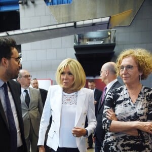 Mounir Mahjoubi, secrétaire d'Etat, chargé du Numérique, la Première Dame Brigitte Macron (Trogneux), Muriel Pénicaud, ministre du Travail et Jean-Michel Blanquer, ministre de l'Education Nationale - La Première Dame française assiste au lancement de la fondation Femmes@Numérique pour rééquilibrer la répartition hommes-femmes dans les entreprises des nouvelles technologies à la cité des sciences et de l'industrie à Paris, France, le 27 juin 2018. La Première Dame est venue à la réception et a rencontré plusieurs associations dont elle a salué les "belles initiatives". © Giancarlo Gorassini/Bestimage