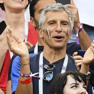 Nagui et sa femme Mélanie Page - Célébrités dans les tribunes lors du match de coupe du monde opposant la France au Danemark au stade Loujniki à Moscou, Russia, le 26 juin 2018. Le match s'est terminé par un match nul 0-0. © Pierre Perusseau/Bestimage