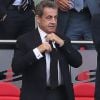 Nicolas Sarkozy, Jean-Michel Aulas, le président de la Fédération Francaise de Football (FFF) Noël Le Graët et Laura Flessel-Colovic, ministre des Sports - Célébrités dans les tribunes lors du match de coupe de monde de la France contre l'Australie au stade Kazan Arena à Kazan, Russie, le 16 juin 2018.