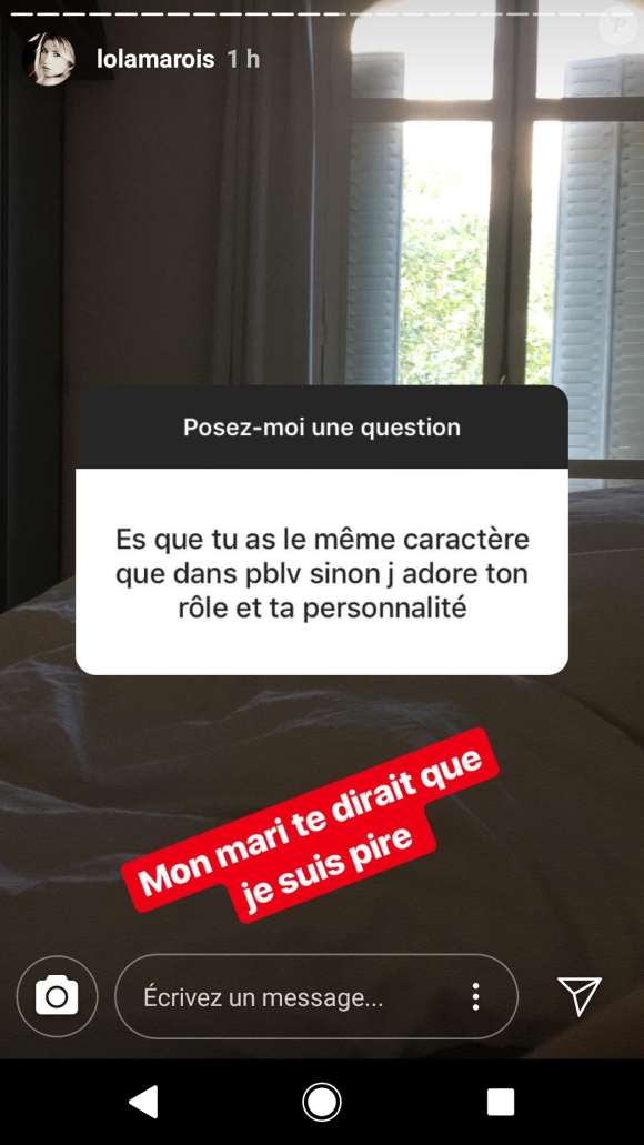 Lola Marois s'exprime sur Ariane, le personnage qu'elle incarne dans "Plus belle la vie" (France 3), sur Instagram le 11 juillet 2018.