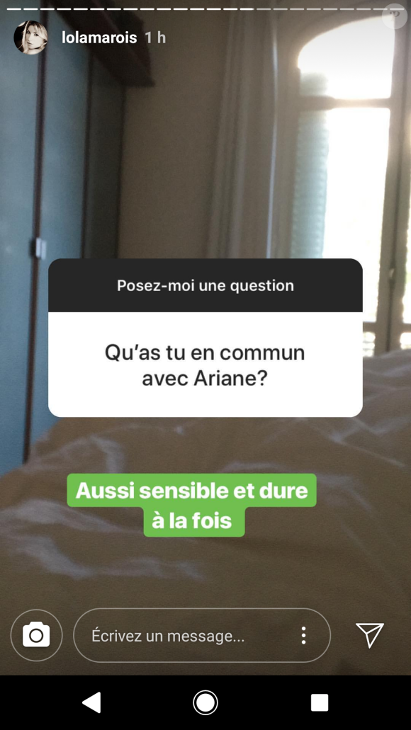 Lola Marois s'exprime sur Ariane, le personnage qu'elle incarne dans "Plus belle la vie" (France 3), sur Instagram le 11 juillet 2018.