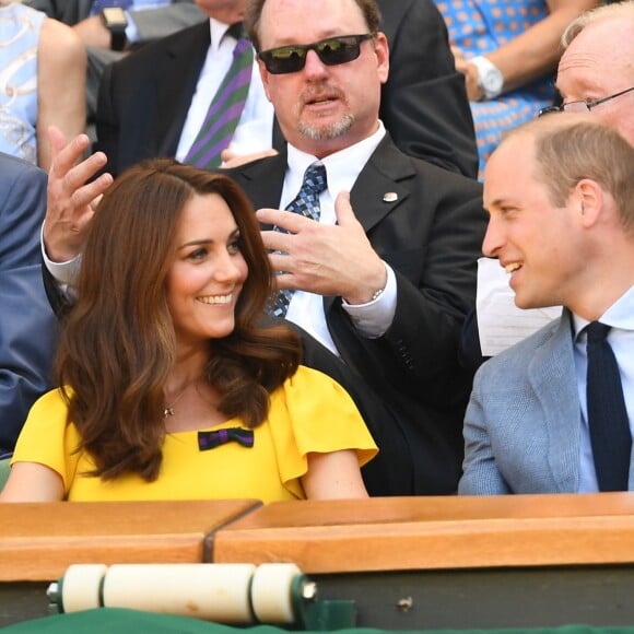 La duchesse Catherine de Cambridge (Kate Middleton) et le prince William assistaient le 15 juillet 2018 à la finale du tournoi de Wimbledon, à Londres.