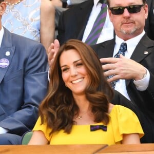 La duchesse Catherine de Cambridge (Kate Middleton) et le prince William assistaient le 15 juillet 2018 à la finale du tournoi de Wimbledon, à Londres.