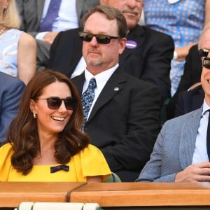 La duchesse Catherine de Cambridge (Kate Middleton) et le prince William assistaient le 15 juillet 2018 à la finale du tournoi de Wimbledon, à Londres.