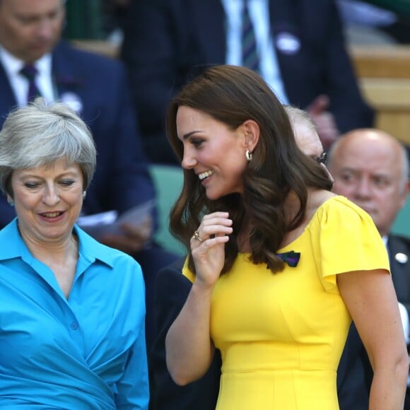 La duchesse Catherine de Cambridge (Kate Middleton) et le prince William assistaient le 15 juillet 2018 à la finale du tournoi de Wimbledon, à Londres.