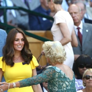 La duchesse Catherine de Cambridge (Kate Middleton) et le prince William assistaient le 15 juillet 2018 à la finale du tournoi de Wimbledon, à Londres.