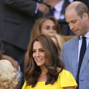 La duchesse Catherine de Cambridge (Kate Middleton) et le prince William assistaient le 15 juillet 2018 à la finale du tournoi de Wimbledon, à Londres.