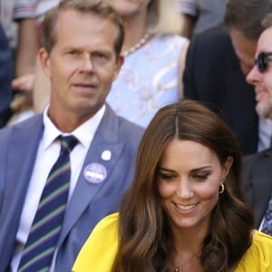 La duchesse Catherine de Cambridge (Kate Middleton) et le prince William assistaient le 15 juillet 2018 à la finale du tournoi de Wimbledon, à Londres.