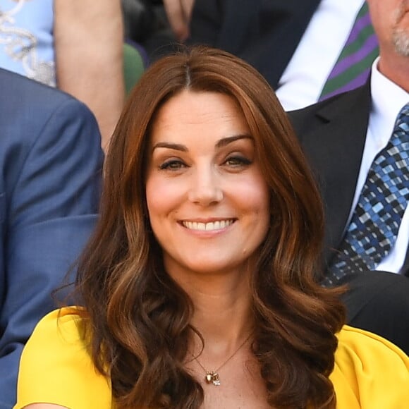 La duchesse Catherine de Cambridge (Kate Middleton) et le prince William assistaient le 15 juillet 2018 à la finale du tournoi de Wimbledon, à Londres.