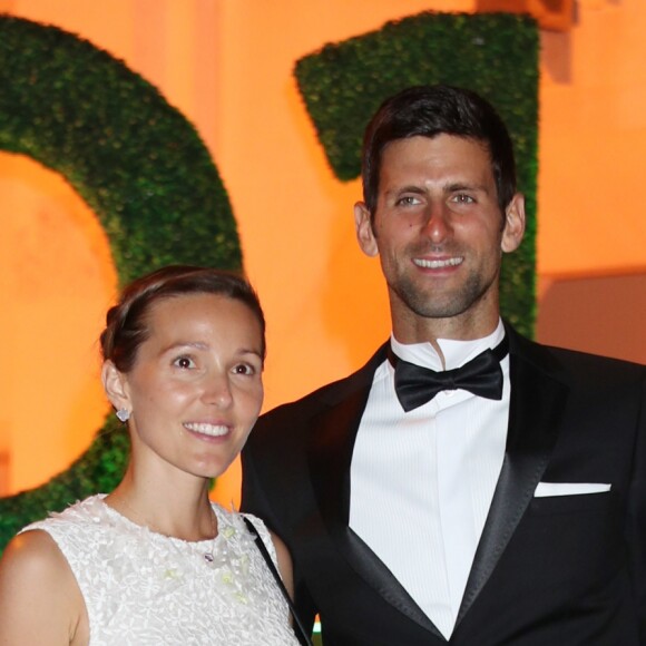 Novak Djokovic et sa femme Jelena au dîner des champions de Wimbledon le 15 juillet 2018 à Londres.