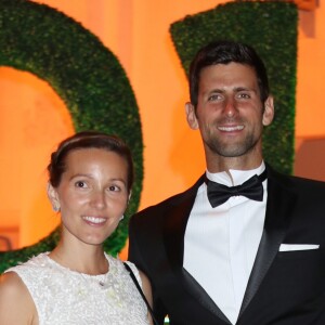 Novak Djokovic et sa femme Jelena au dîner des champions de Wimbledon le 15 juillet 2018 à Londres.