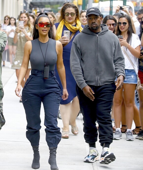 Kim Kardashian, Kanye West et leur fille North font du shopping chez Jeffrey Store et Sugar Factory à New York le 15 juin 2018.