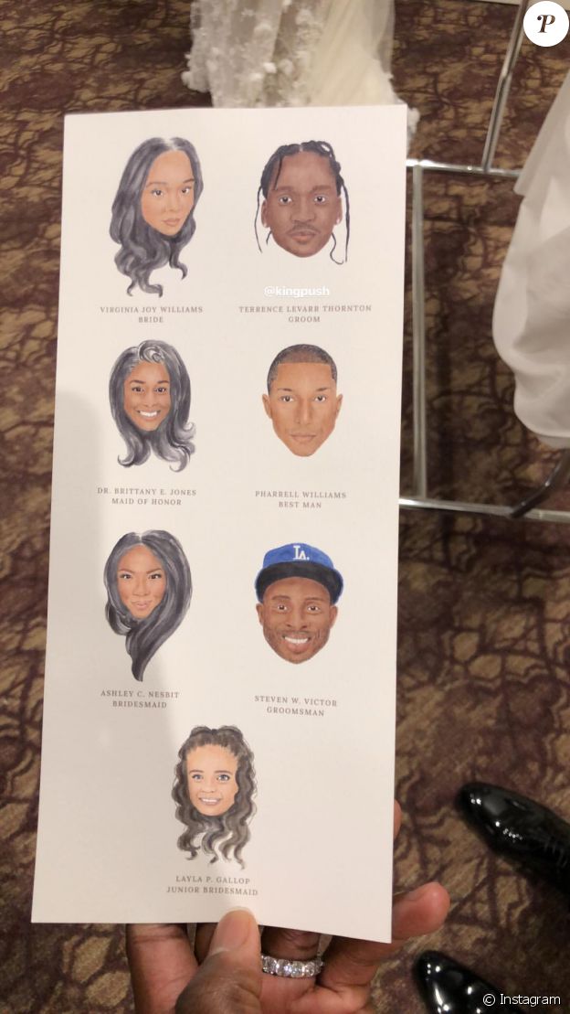 Pharrell Williams témoin de Pusha T pour son mariage célébré en Virginie le 21 juillet 2018.