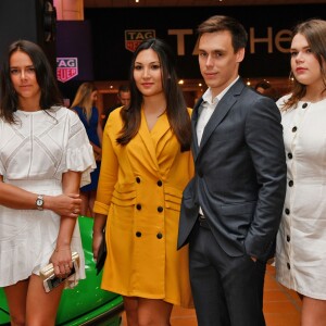 Pauline Ducruet, Marie, la fiancée de Louis Ducruet, Louis Ducruet et Camille Gottlieb - Présentation de la carte routière restaurée ayant appartenu au prince Albert 1er de Monaco et présentation d'un nouveau modèle d'une montre Tag Heuer, la Gulf First Victory 50, au musée de la collection des voitures anciennes du prince de Monaco le 12 juin 2018. © Bruno Bebert/Bestimage