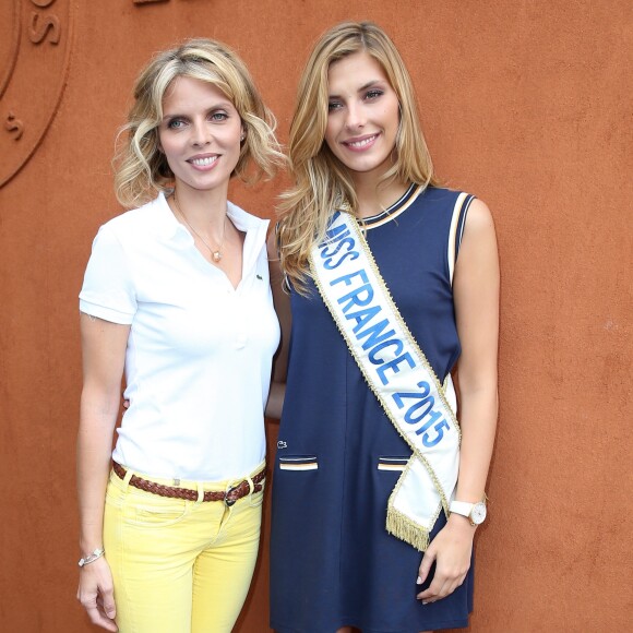 Sylvie Tellier et Camille Cerf (Miss France 2015) - People dans le village lors du tournoi de tennis de Roland-Garros à Paris, le 2 juin 2015.