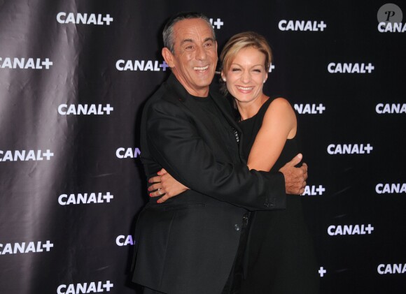 Thierry Ardisson et sa compagne Audrey Crespo-Mara lors de la soirée de rentrée de Canal+ organisée à Paris, le 28 août 2013.