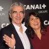 Raymond Domenech et sa compagne Estelle Denis - Soirée des animateurs du Groupe Canal+ au Manko à Paris le 3 février 2016.