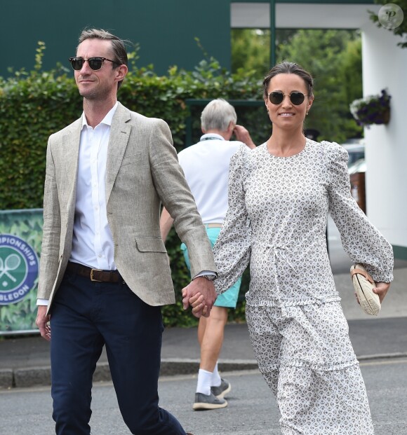 Pippa Middleton et son mari James Matthews à Wimbledon à Londres, le 13 juillet 2018.