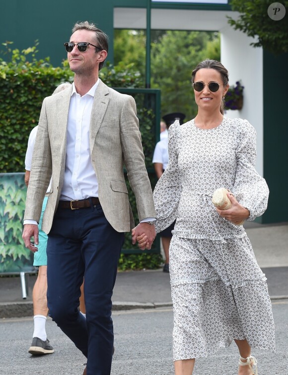 Pippa Middleton et son mari James Matthews à Wimbledon à Londres, le 13 juillet 2018.