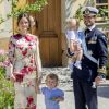 La princesse Sofia, le prince Carl Philip et leurs enfants le prince Gabriel et le prince Alexander au baptême de la princesse Adrienne de Suède à Stockholm au palais Drottningholm en Suède le 8 juin 2018