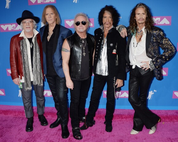 Le groupe Aerosmith (Steven Tyler et le reste du groupe) aux MTV Video Music Awards 2018 à New York, le 20 août 2018.