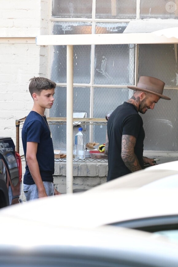 Exclusif - David Beckham et son fils Romeo dans les rues de Los Angeles Le 28 Juillet 2018.
