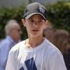 Romeo Beckham arrive au stade de Wimbledon à Londres, le 11 juillet 2018.