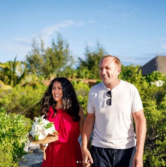 Salma Hayek et François-Henri Pinault ont renouvelé leurs voeux de mariage à Tahiti. Le 10 août 2018.