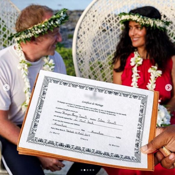 Salma Hayek et François-Henri Pinault ont renouvelé leurs voeux de mariage à Tahiti. Le 10 août 2018.
