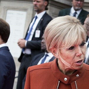 La princesse Mary, le prince Frederik de Danemark, le président Emmanuel Macron et son épouse Brigitte Macron quittent le musée Ny Carlsberg Glyptotek de Copenhague, le 29 août 2018.