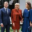 La princesse Mary, le prince Frederik de Danemark, le président Emmanuel Macron et son épouse Brigitte Macron quittent le musée Ny Carlsberg Glyptotek de Copenhague, le 29 août 2018.