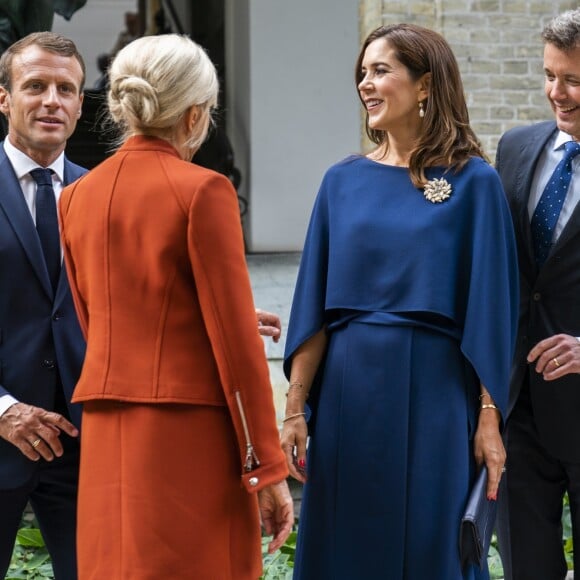 La princesse Mary, le prince Frederik de Danemark, le président Emmanuel Macron et son épouse Brigitte Macron quittent le musée Ny Carlsberg Glyptotek de Copenhague, le 29 août 2018.