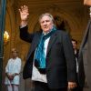 Gérard Depardieu explose de colère face à une journaliste de RTL qui lui posait des questions trop privées, lors d'une cérémonie à l'hôtel de Ville de Bruxelles, honorant sa carrière cinématographique. Belgique, Bruxelles, 25 juin 2018.