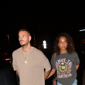 Exclusif - M. Pokora et sa compagne Christina Milian à la sortie du VIP Room à Saint-Tropez, le 17 août 2018. © Rachid Bellak/Bestimage