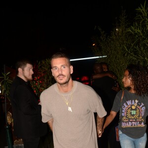 Exclusif - M. Pokora et sa compagne Christina Milian à la sortie du VIP Room à Saint-Tropez, le 17 août 2018. © Rachid Bellak/Bestimage