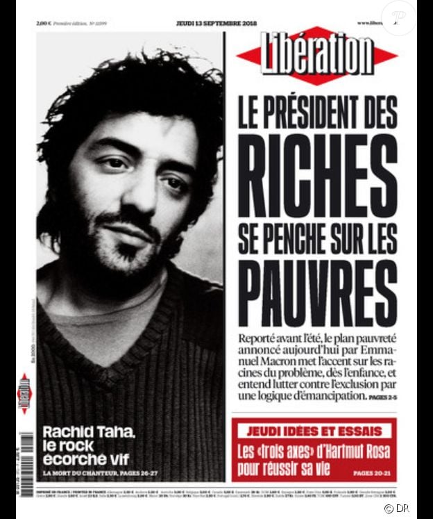Rachid Taha en couverture de Libération, le 13 septembre 2018.