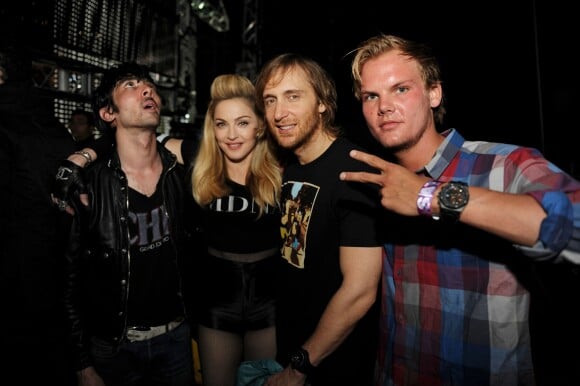 Justice, Madonna, David Guetta, Avicii lors de l'édition 2012 de l'Ultra Music Festival à Miami le 24 mars 2012.