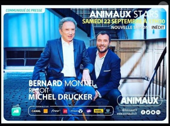 Bernard Montiel de retour sur Animaux TV avec son émission "Animaux Stars" le 22 septembre 2018 avec comme invité Michel Drucker.