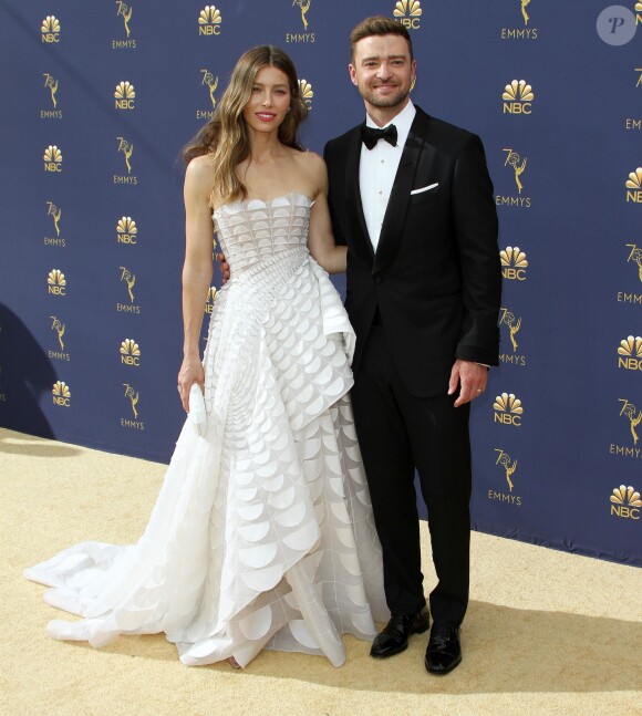 Jessica Biel et son mari Justin Timberlake au 70ème Primetime Emmy Awards au théâtre Microsoft à Los Angeles, le 17 septembre 2018.