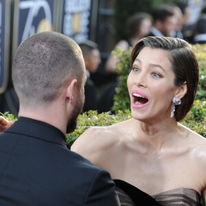 Justin Timberlake et sa femme Jessica Biel sur le tapis rouge de la 75ème cérémonie des Golden Globe Awards au Beverly Hilton à Los Angeles, le 7 janvier 2018.