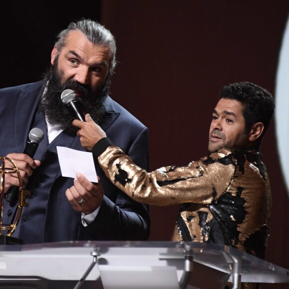 Astrid Bard, Sébastien Chabal et Jamel Debbouze - 15ème édition de la nuit du rugby à l'Olympia à Paris le 24 septembre 2018.