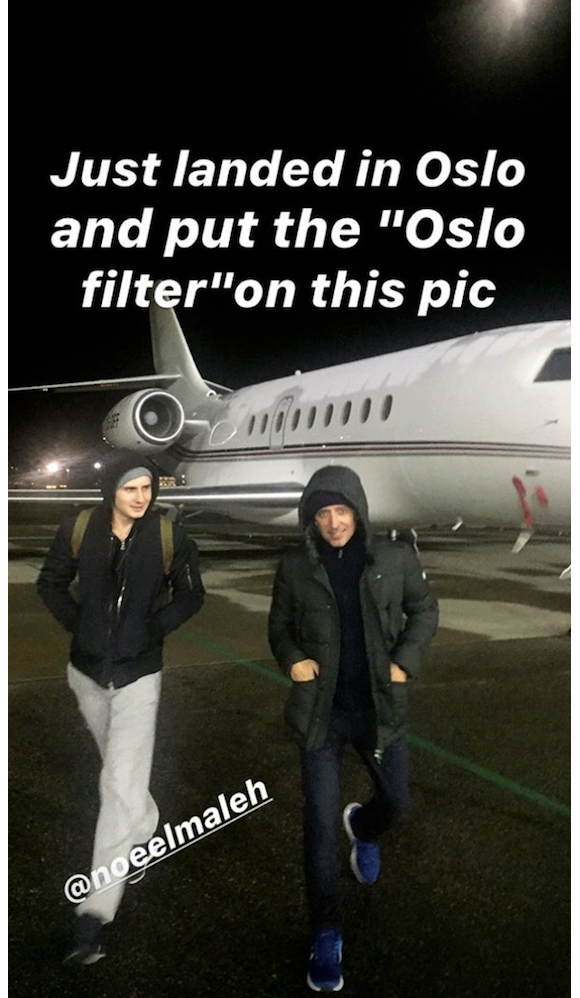 Noé et Gad Elmaleh arrivant à Oslo jeudi 27 septembre 2018.