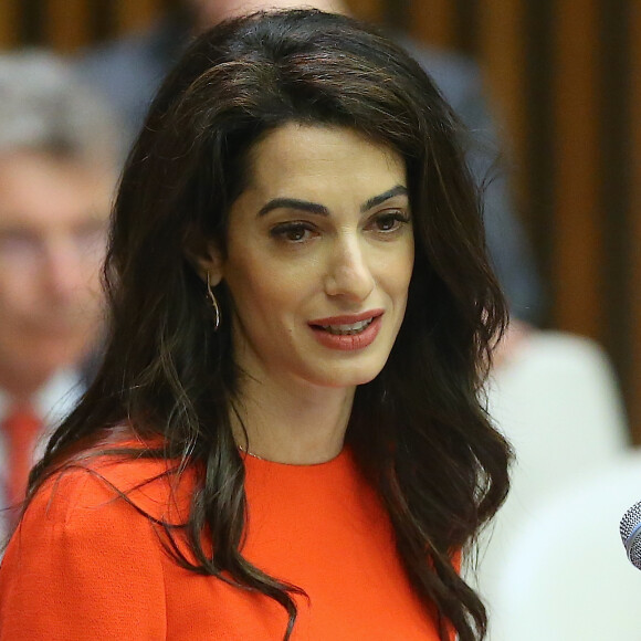 Amal Clooney lors d'un discours aux Nations Unies sur le thème de la justice et de la démocratie à New York le 28 septembre 2018. © Morgan Dessalles / Bestimage