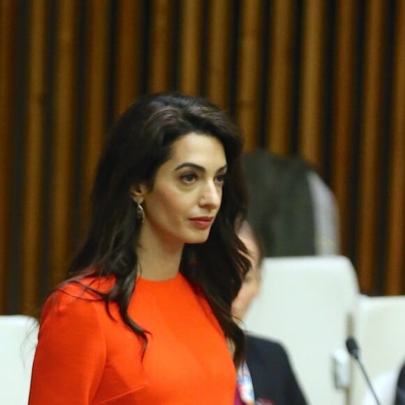 Amal Clooney lors d'un discours aux Nations Unies sur le thème de la justice et de la démocratie à New York le 28 septembre 2018. © Morgan Dessalles / Bestimage