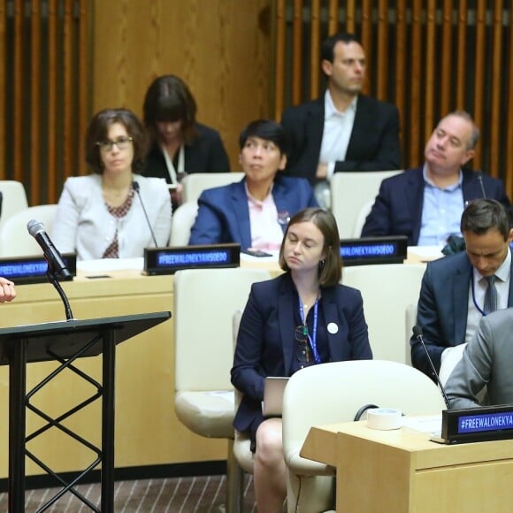 Amal Clooney lors d'un discours aux Nations Unies sur le thème de la justice et de la démocratie à New York le 28 septembre 2018. © Morgan Dessalles / Bestimage