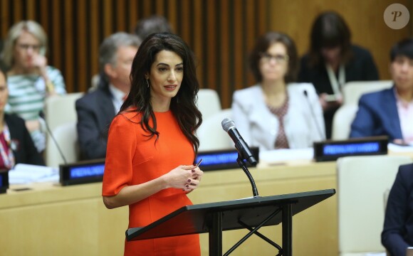 Amal Clooney lors d'un discours aux Nations Unies sur le thème de la justice et de la démocratie à New York le 28 septembre 2018. © Morgan Dessalles / Bestimage