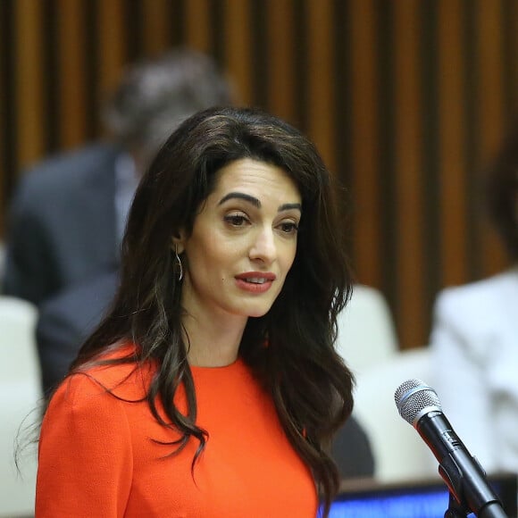 Amal Clooney lors d'un discours aux Nations Unies sur le thème de la justice et de la démocratie à New York le 28 septembre 2018. © Morgan Dessalles / Bestimage